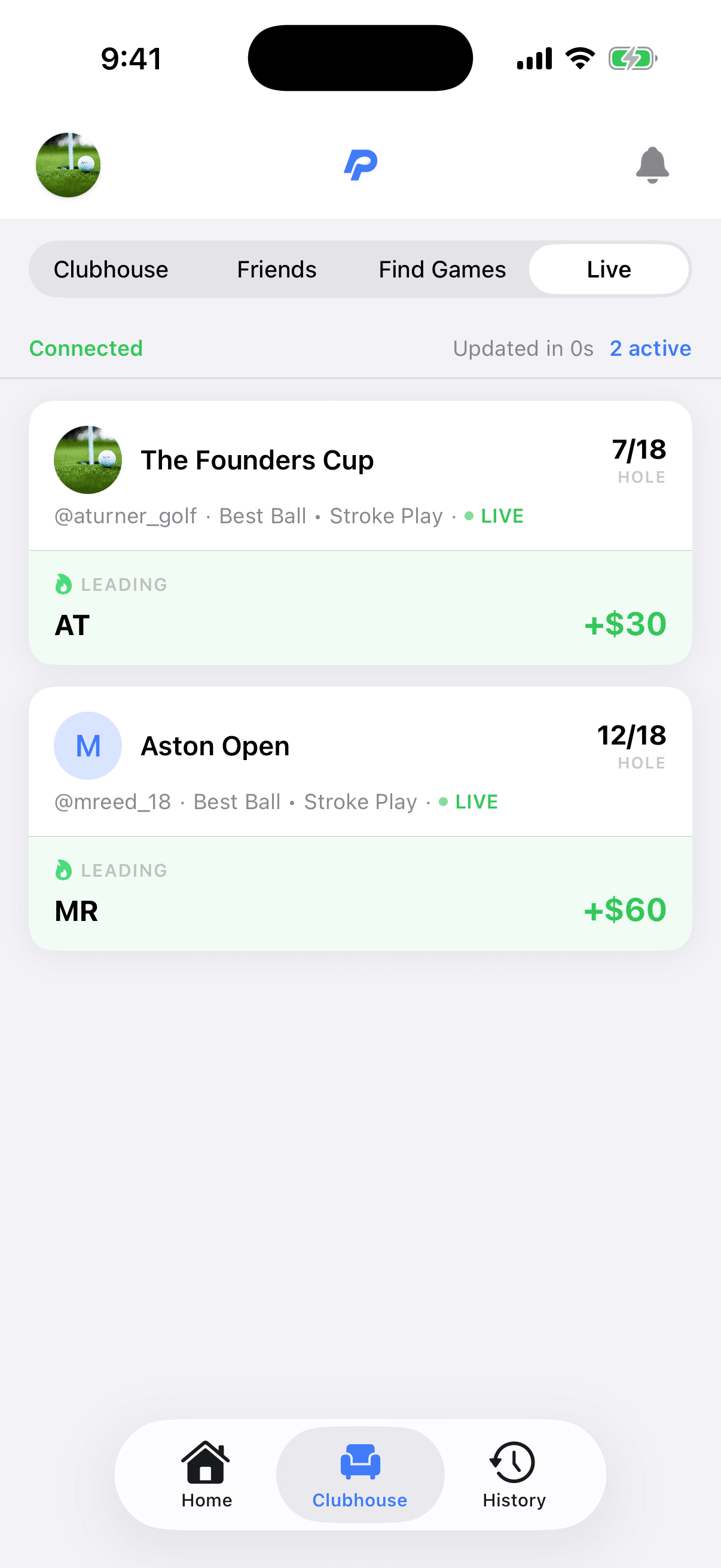 Two live matches in Press Tracker with leaders and running money